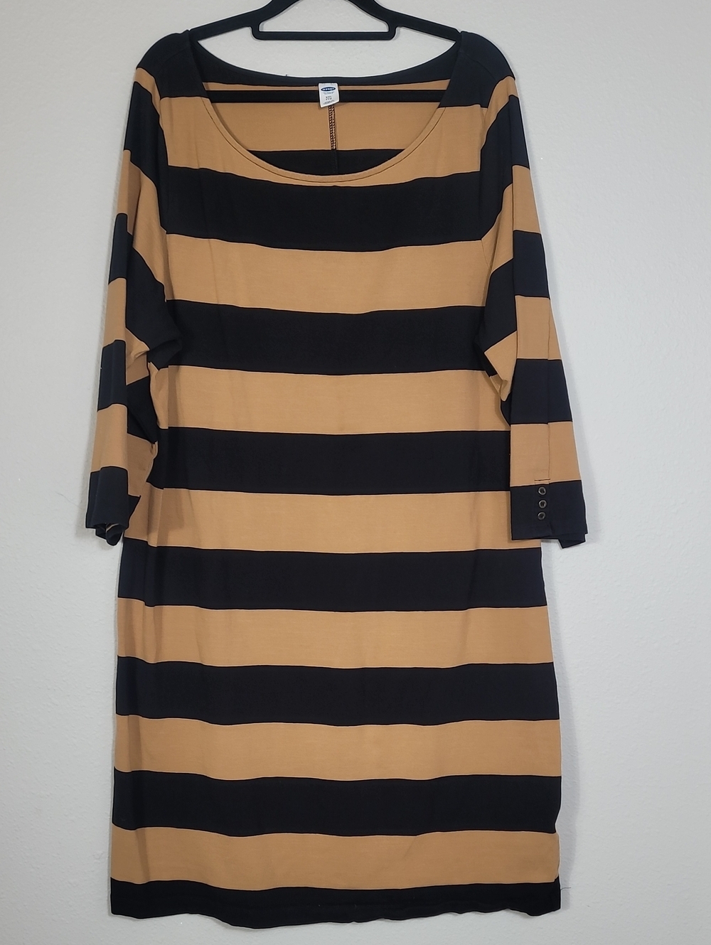 Old Navy Striped Midi Dress Brown Black Stretch Size 2XL Casual Travel Modest